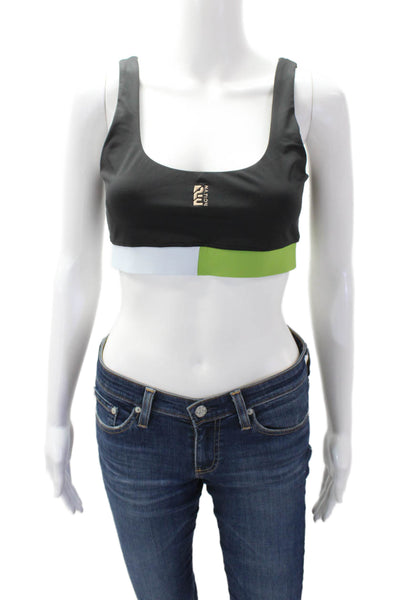 PE Nation Women's Scoop Neck Sleeveless Color Block Sport Bra Black Size M