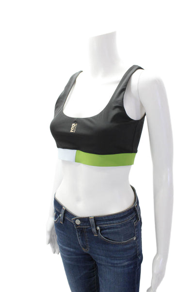 PE Nation Women's Scoop Neck Sleeveless Color Block Sport Bra Black Size M