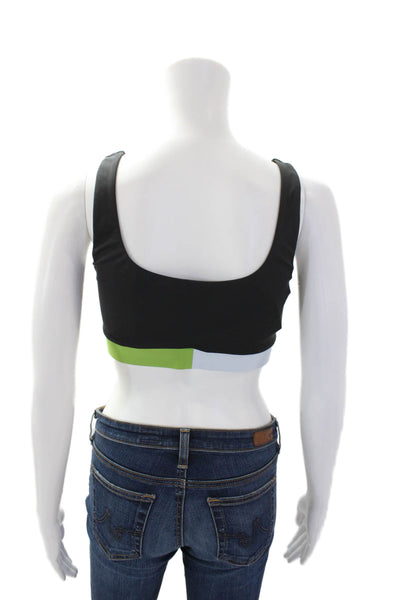 PE Nation Women's Scoop Neck Sleeveless Color Block Sport Bra Black Size M