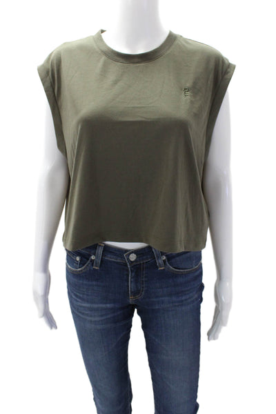 PE Nation Women's Round Neck Sleeveless Boxy Cropped Top Olive Green Size M