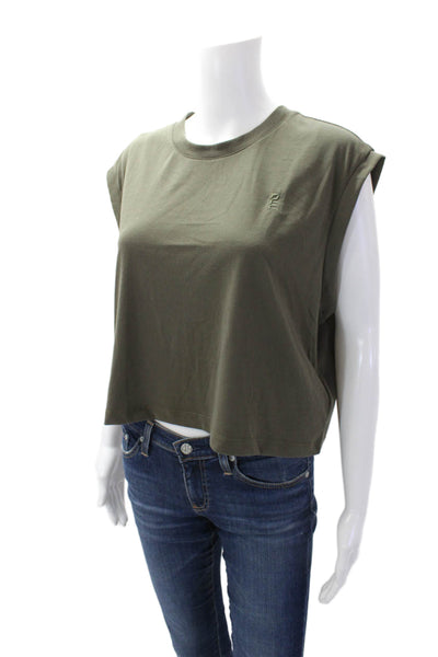 PE Nation Women's Round Neck Sleeveless Boxy Cropped Top Olive Green Size M