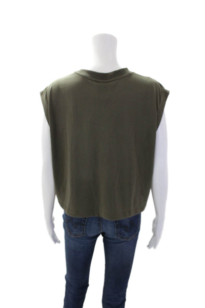 PE Nation Women's Round Neck Sleeveless Boxy Cropped Top Olive Green Size M