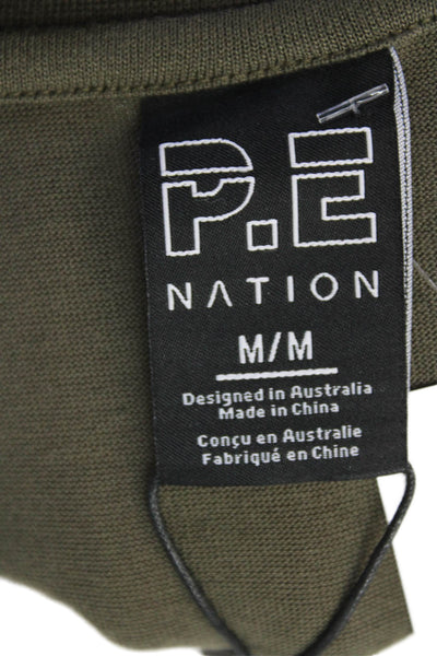 PE Nation Women's Round Neck Sleeveless Boxy Cropped Top Olive Green Size M