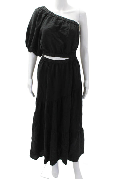 Velvet Womens Cotton Off The Shoulder One Sleeve Cut Out Maxi Long Dress Black S