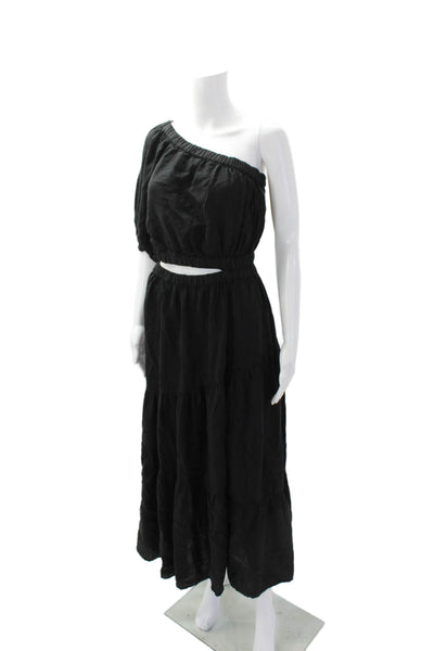 Velvet Womens Cotton Off The Shoulder One Sleeve Cut Out Maxi Long Dress Black S
