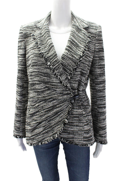 Badgley Mischka Womens Tweed Toggle Closure Jacket Black White Cotton Size Small