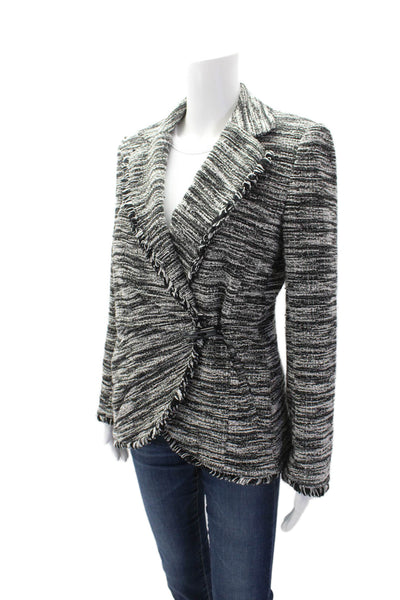 Badgley Mischka Womens Tweed Toggle Closure Jacket Black White Cotton Size Small