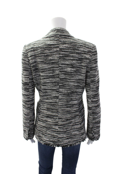 Badgley Mischka Womens Tweed Toggle Closure Jacket Black White Cotton Size Small
