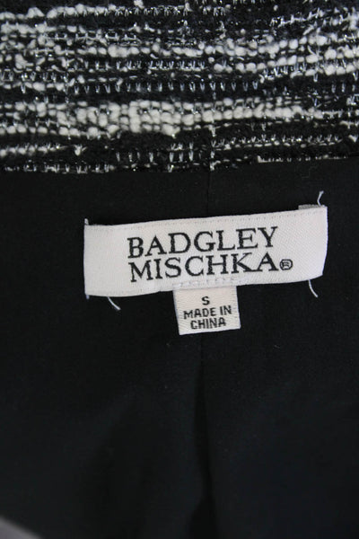 Badgley Mischka Womens Tweed Toggle Closure Jacket Black White Cotton Size Small