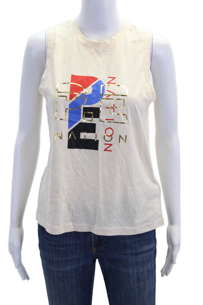 PE Nation Women's Round Neck Sleeveless Graphic Tank Top Beige Size XS