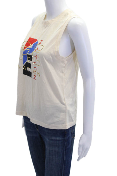 PE Nation Women's Round Neck Sleeveless Graphic Tank Top Beige Size XS