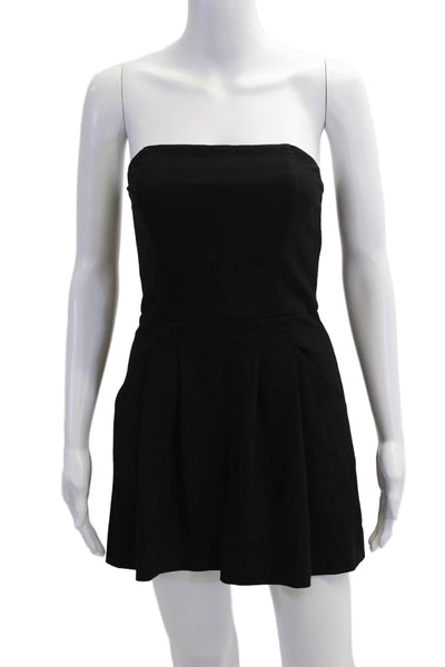 Black Halo Womens Strapless Pleated Front High Rise Romper Black Size 2