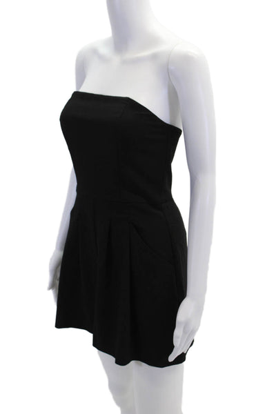 Black Halo Womens Strapless Pleated Front High Rise Romper Black Size 2