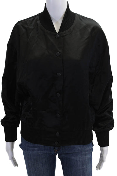 Carbon 38 Womens Long Sleeves Button Down Bomber Jacket Black Size Small
