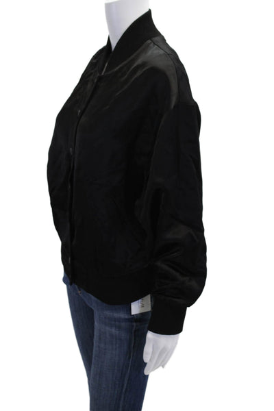 Carbon 38 Womens Long Sleeves Button Down Bomber Jacket Black Size Small