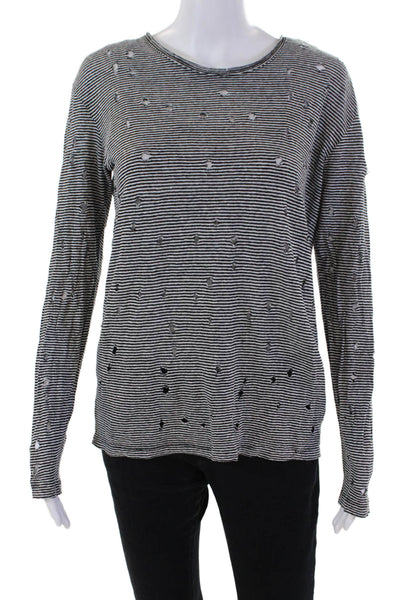 IRO Women's Long Sleeves Distress Long Sleeves Basic T-Shirt Striped Size S