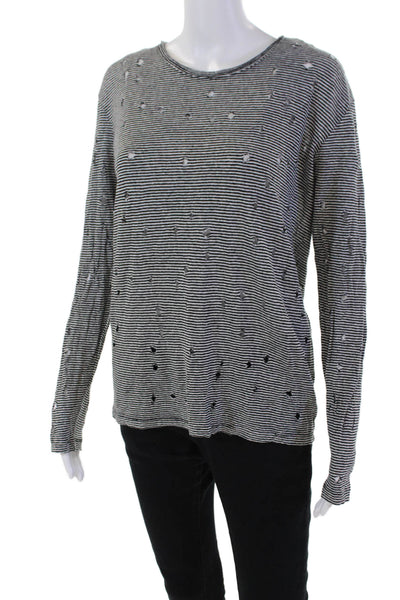 IRO Women's Long Sleeves Distress Long Sleeves Basic T-Shirt Striped Size S