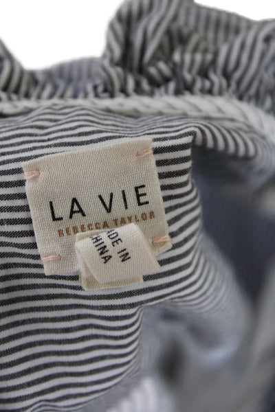 La Vie Women's Long Sleves Ruffle Button Down Striped Shirt White Size M