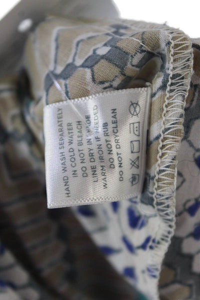 Roller Rabbit Womens Printed Button Down Shirt Beige Blue Cotton Size Small