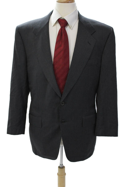 Corneliani Mens Wool Pinstriped Two Button Long Sleeve Blazer Black Size 50