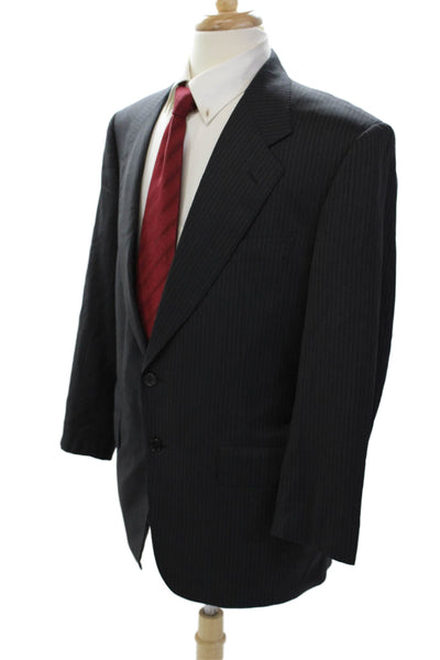 Corneliani Mens Wool Pinstriped Two Button Long Sleeve Blazer Black Size 50