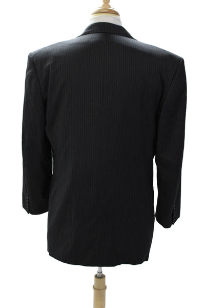 Corneliani Mens Wool Pinstriped Two Button Long Sleeve Blazer Black Size 50