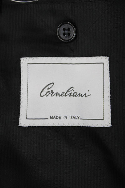 Corneliani Mens Wool Pinstriped Two Button Long Sleeve Blazer Black Size 50