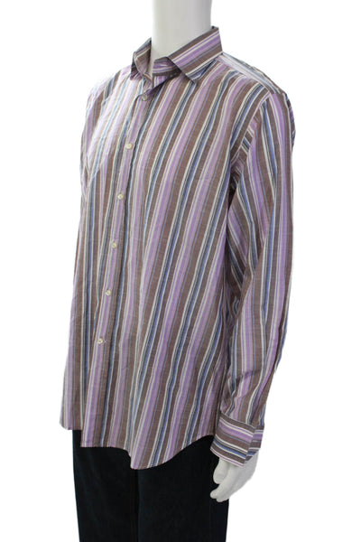 Etro Milano Mens Cotton Striped Collar Long Sleeve Dress Shirt Purple Size 42