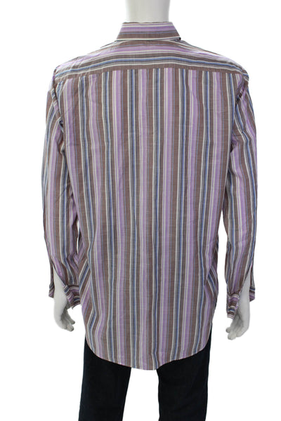 Etro Milano Mens Cotton Striped Collar Long Sleeve Dress Shirt Purple Size 42
