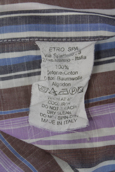 Etro Milano Mens Cotton Striped Collar Long Sleeve Dress Shirt Purple Size 42