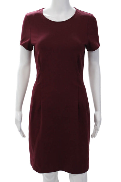 Drew Womens Solid Short Sleeve Zipped Pleated Waist Mini Dress Wine Size S