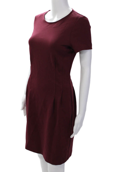 Drew Womens Solid Short Sleeve Zipped Pleated Waist Mini Dress Wine Size S