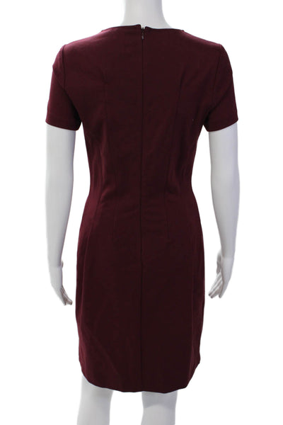Drew Womens Solid Short Sleeve Zipped Pleated Waist Mini Dress Wine Size S