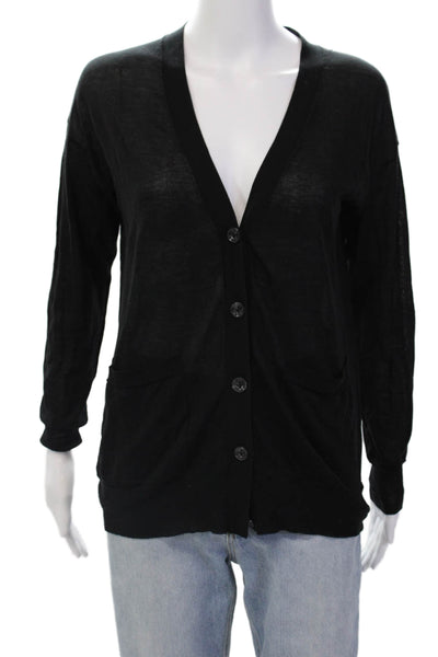 Cotton By Autumn Cashmere Womens Cotton Sheer V-Neck Cardigan Black Size XS