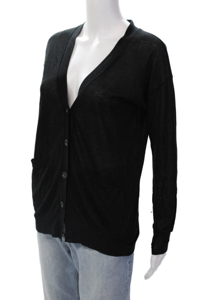 Cotton By Autumn Cashmere Womens Cotton Sheer V-Neck Cardigan Black Size XS