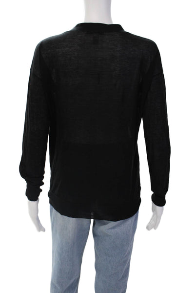 Cotton By Autumn Cashmere Womens Cotton Sheer V-Neck Cardigan Black Size XS