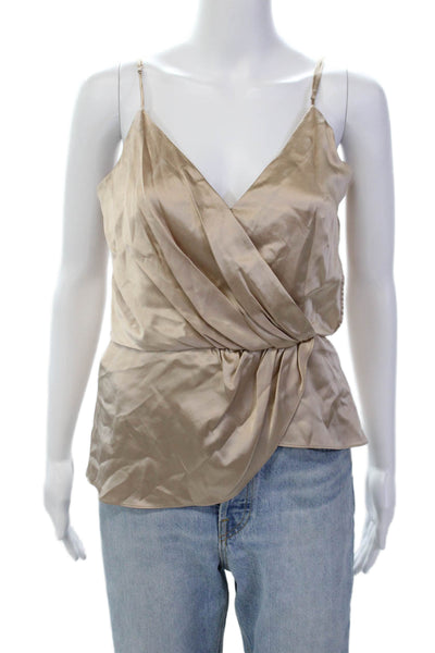 Cinq A Sept Womens Silk V-Neck Zipped Sleek Tank Top Blouse Beige Size S