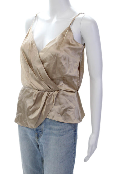 Cinq A Sept Womens Silk V-Neck Zipped Sleek Tank Top Blouse Beige Size S