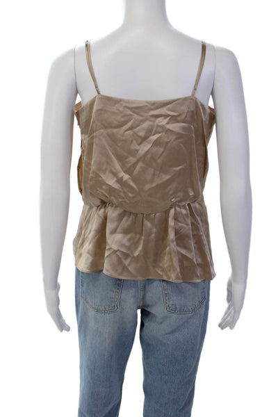 Cinq A Sept Womens Silk V-Neck Zipped Sleek Tank Top Blouse Beige Size S