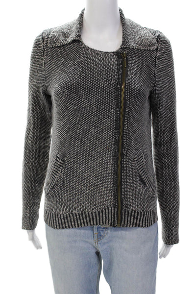 Free People Womens Full Zipper Cardigan Sweater Gray Black Cotton Size Small