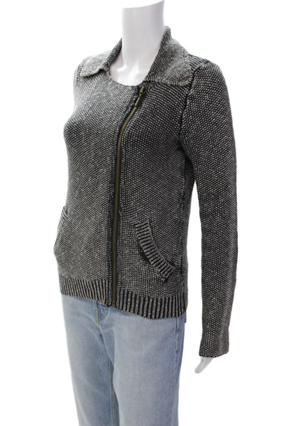 Free People Womens Full Zipper Cardigan Sweater Gray Black Cotton Size Small