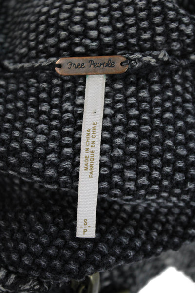 Free People Womens Full Zipper Cardigan Sweater Gray Black Cotton Size Small