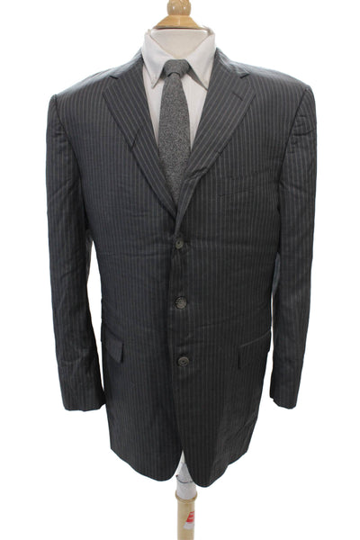 Ermenegildo Zegna Mens Wool Striped Three Button Lined Blazer Gray Size 54L