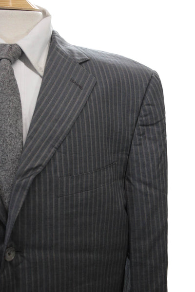 Ermenegildo Zegna Mens Wool Striped Three Button Lined Blazer Gray Size 54L