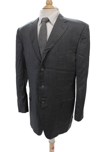 Ermenegildo Zegna Mens Wool Striped Three Button Lined Blazer Gray Size 54L