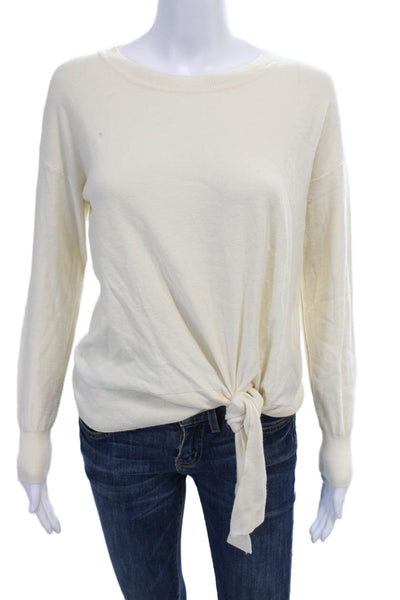 J Crew Womens Cotton Tied Front Long Sleeve Tight Knit Sweater White Size XS