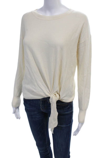 J Crew Womens Cotton Tied Front Long Sleeve Tight Knit Sweater White Size XS