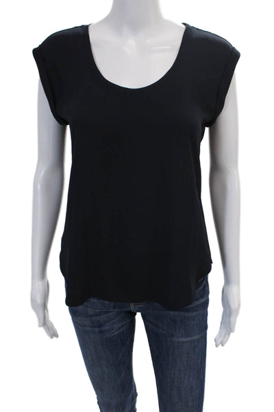 J Crew Womens Scoop Neck Cuff Cap Sleeve Blouse Top Navy Blue Size 2P