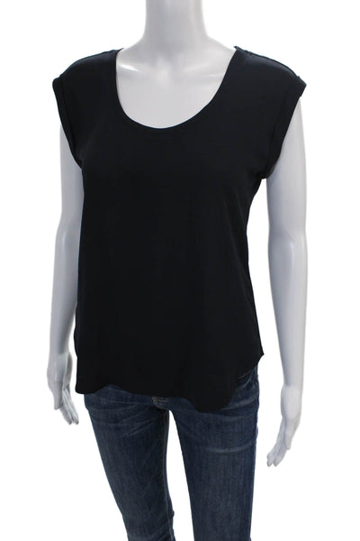J Crew Womens Scoop Neck Cuff Cap Sleeve Blouse Top Navy Blue Size 2P