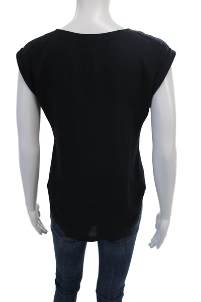 J Crew Womens Scoop Neck Cuff Cap Sleeve Blouse Top Navy Blue Size 2P